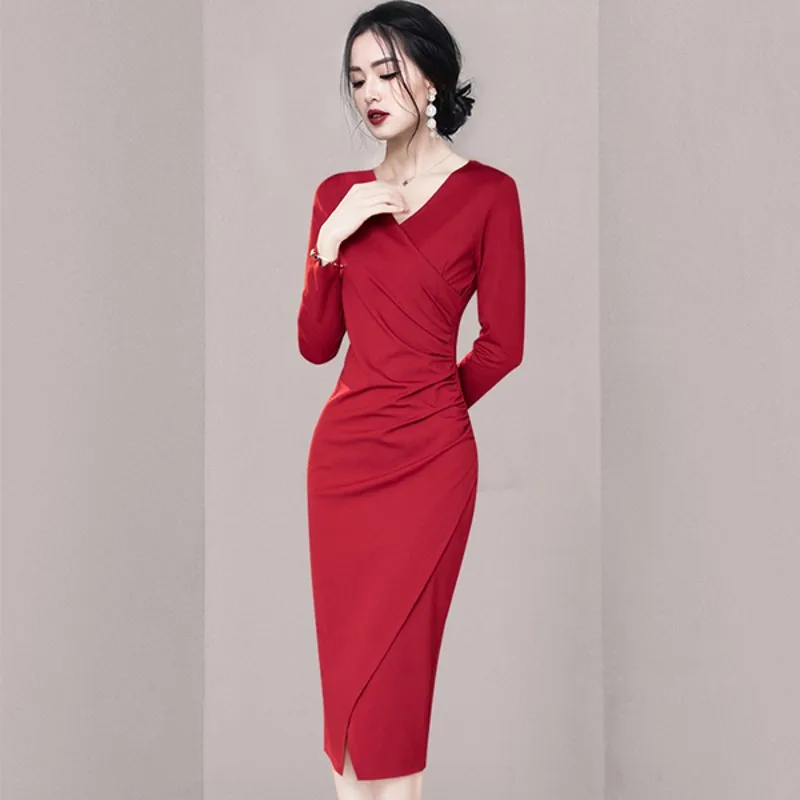 2022Spring Sexy Sheath Pencil Dress Korean V-neck Long Sleeve Work Slim Bodycon Dresses
2022Spring Sexy Sheath Pencil Dress Korean V-neck Long Sleeve Work Slim Bodycon Dresses