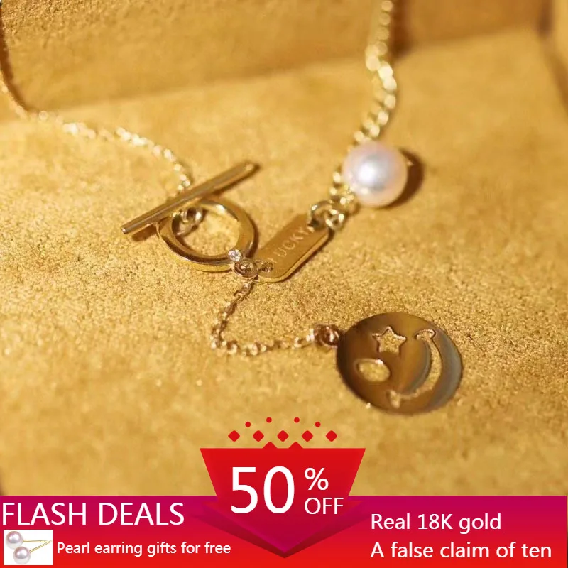 Fine 18K Real Gold Ins Style Diamond Clavicle Necklace Pearl Choker Smiling Face Necklace Gold Chain Lucky Gifts for Girlfriend
Fine 18K Real Gold Ins Style Diamond Clavicle Necklace Pearl Choker Smiling Face Necklace Gold Chain Lucky Gifts for Girlfriend