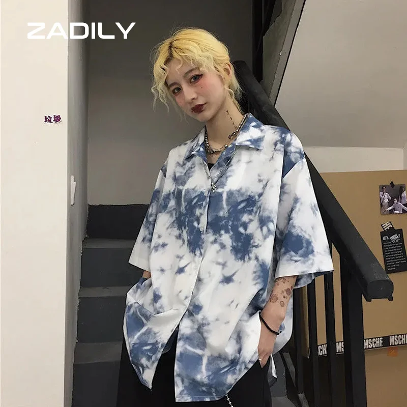 Y2K Street Style Short Sleeve Women Shirt Blouse Oversize Tie Dye Button Up Ladies Shirt Summer Punk Female Tops
Y2K Street Style Short Sleeve Women Shirt Blouse Oversize Tie Dye Button Up Ladies Shirt Summer Punk Female Tops