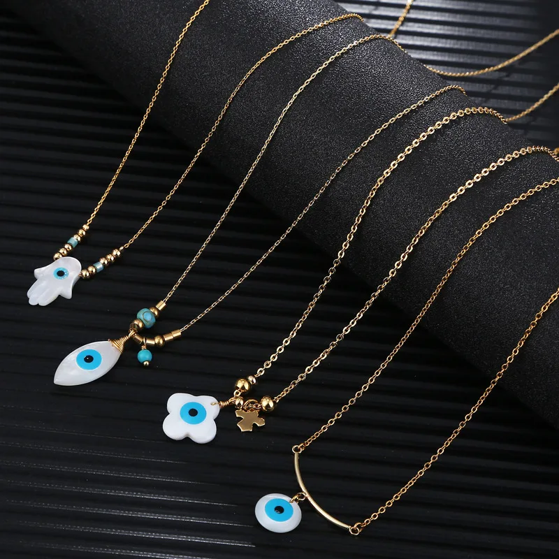 Euramerican Blue Eyes Necklace Female Temperament Sea Shell Devil's Eye Palm Clover/Horse Eye Pendant Clavicle Necklace
Euramerican Blue Eyes Necklace Female Temperament Sea Shell Devil's Eye Palm Clover/Horse Eye Pendant Clavicle Necklace