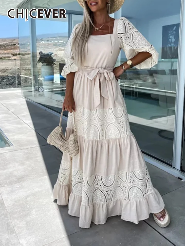 CHICEVER Folds Loose Dresses For Women Square Collar Long Sleeve Spliced Lace Up Tunic Summer Solid Dress Female Fashion Clothes
CHICEVER Folds Loose Dresses For Women Square Collar Long Sleeve Spliced Lace Up Tunic Summer Solid Dress Female Fashion Clothes