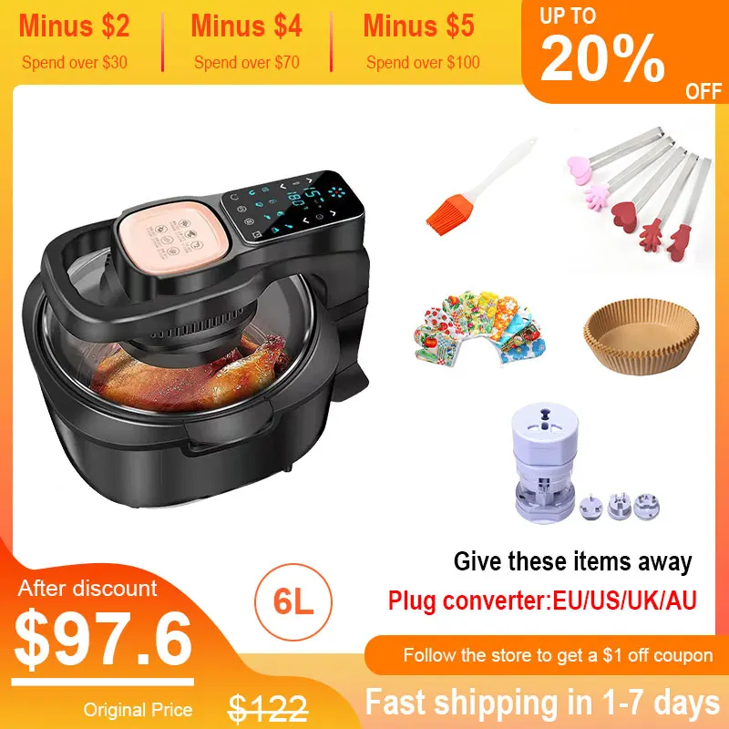 Kitchen Appliance 6L Deep Electric Oven Smart Touch Screen Air Fryer Free Shipping 1100W Without Oil Non-Stick Pan Liner Bake
Kitchen Appliance 6L Deep Electric Oven Smart Touch Screen Air Fryer Free Shipping 1100W Without Oil Non-Stick Pan Liner Bake