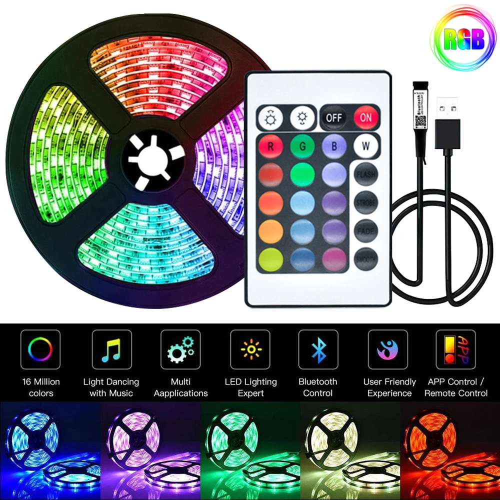 USB LED Strip Lights 5050 2835 RGB Bluetooth Music Flexible Tape Diode Tira Fita Luses Ribbon Neon Night Light For Room TV Decor
USB LED Strip Lights 5050 2835 RGB Bluetooth Music Flexible Tape Diode Tira Fita Luses Ribbon Neon Night Light For Room TV Decor