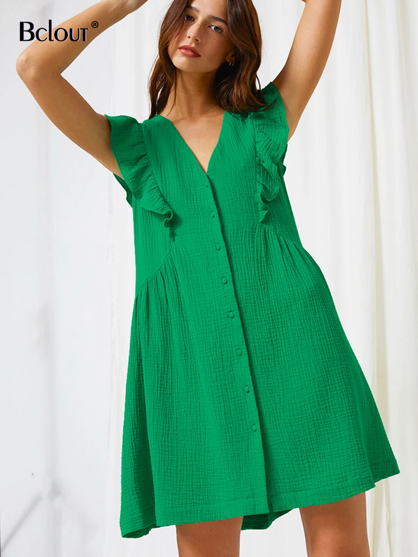 Bclout Casual Cotton Green Dresses For Women 2022 Flying Sleeve Ruched Sexy Mini Dress Fashion V-Neck Party A-Line Dress Female
Bclout Casual Cotton Green Dresses For Women 2022 Flying Sleeve Ruched Sexy Mini Dress Fashion V-Neck Party A-Line Dress Female