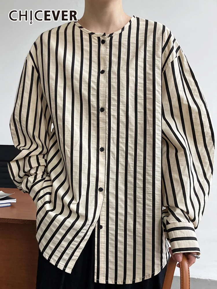 CHICEVER Hit Color Striped Blouses For Women Round Neck Long Sleeve Patchwork Single Breasted Blouse Female Spring 2023 Style
CHICEVER Hit Color Striped Blouses For Women Round Neck Long Sleeve Patchwork Single Breasted Blouse Female Spring 2023 Style