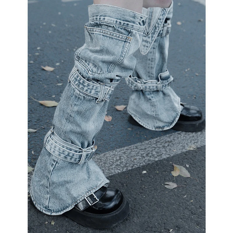 Retro Buckled Denim Leg Warmers for Women - 80s Harajuku Punk Style Knee High Socks with Cargo Boot Covers and Chic Buckle
Retro Buckled Denim Leg Warmers for Women - 80s Harajuku Punk Style Knee High Socks with Cargo Boot Covers and Chic Buckle