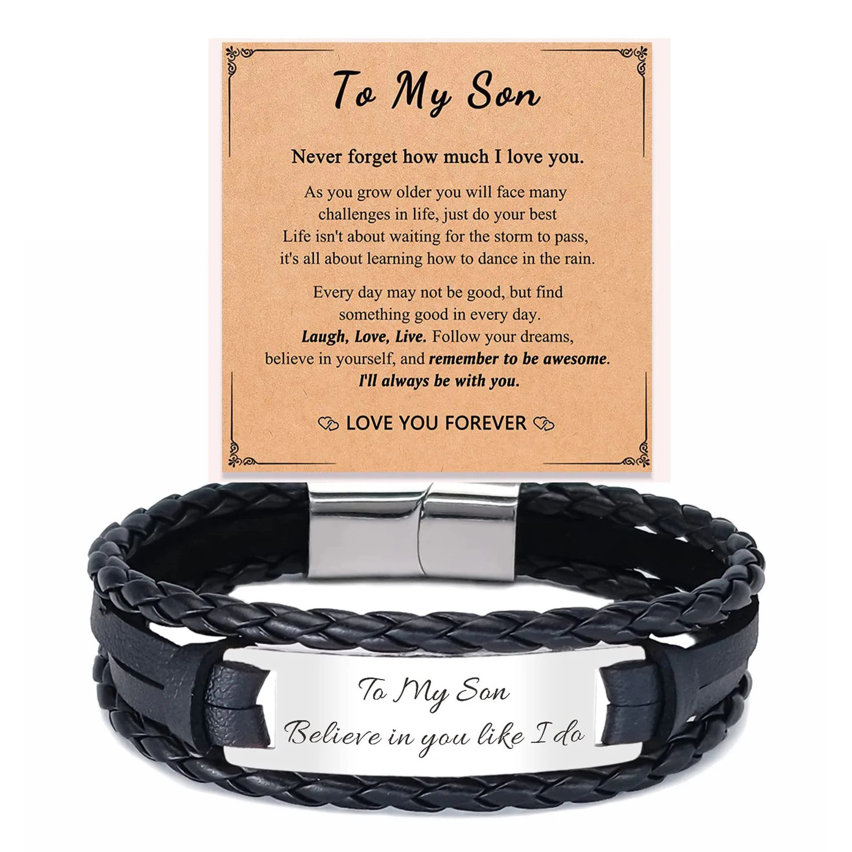 To My Son Bracelet Leather Braided Bracelets Bangle Wristband Stainless Steel Engraved Letter Bracelets Magnetic Clasp Men Gifts
To My Son Bracelet Leather Braided Bracelets Bangle Wristband Stainless Steel Engraved Letter Bracelets Magnetic Clasp Men Gifts