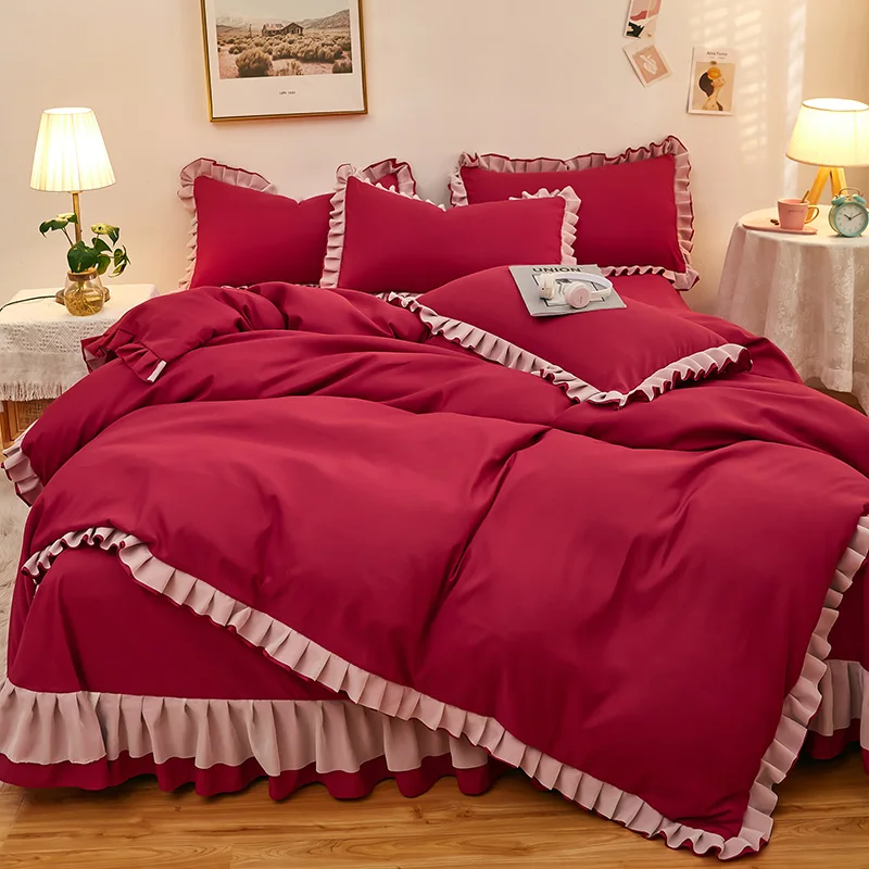 Luxury Bedding Linen 2 Bedroom Couple Bed Sheet Skirt Duvet Cover Aesthetic Bedspread Queen King Twin Size Pillowcase Cotton Red
Luxury Bedding Linen 2 Bedroom Couple Bed Sheet Skirt Duvet Cover Aesthetic Bedspread Queen King Twin Size Pillowcase Cotton Red