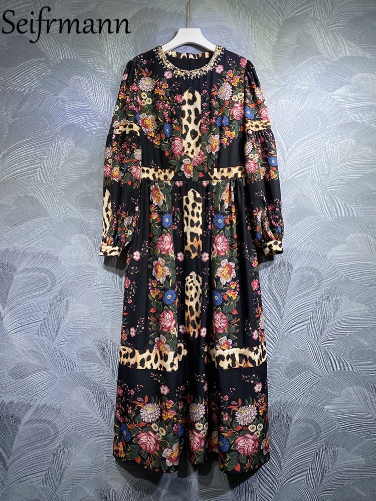 Seifrmann High Quality Autumn Women Fashion Designer Long Dress Lantern Sleeve Leopard Floral Printed Big Swing A-Line Dresses
Seifrmann High Quality Autumn Women Fashion Designer Long Dress Lantern Sleeve Leopard Floral Printed Big Swing A-Line Dresses