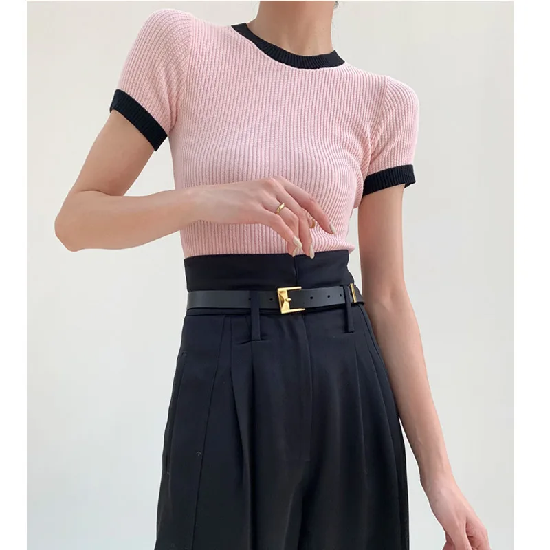 Summer Round Neck Slim Knit T-shirts Women Round Neck Ice Silk Short Sleeve Slim Fit Pink Knitted Tops For Office Lady
Summer Round Neck Slim Knit T-shirts Women Round Neck Ice Silk Short Sleeve Slim Fit Pink Knitted Tops For Office Lady