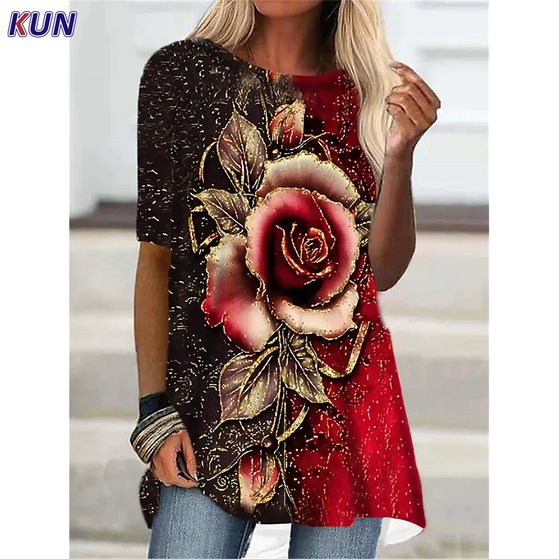 Women's T-Shirt Green Purple Orange Red Short Sleeve T-Shirt Floral Print Top Spring Summer Round Neck Casual Women's Top 2022
Women's T-Shirt Green Purple Orange Red Short Sleeve T-Shirt Floral Print Top Spring Summer Round Neck Casual Women's Top 2022