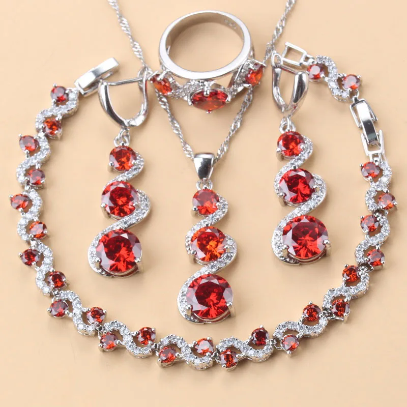 New Design 925 Mark Earrings And Necklace Bridal Sets Female Bracelet Ring Garnet Jewelry For Women 8-Color Trendy Costume
New Design 925 Mark Earrings And Necklace Bridal Sets Female Bracelet Ring Garnet Jewelry For Women 8-Color Trendy Costume