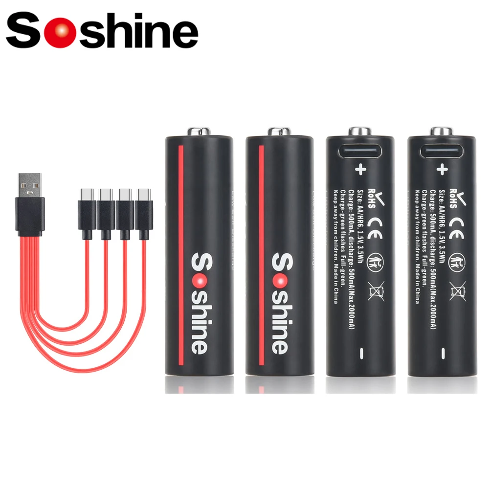Soshine 3500mWh AA USB Rechargeable Battery 1.5V lithium Battery 1200 Cycle Time for Mouse Electric Toothbrushes Game Machine
Soshine 3500mWh AA USB Rechargeable Battery 1.5V lithium Battery 1200 Cycle Time for Mouse Electric Toothbrushes Game Machine