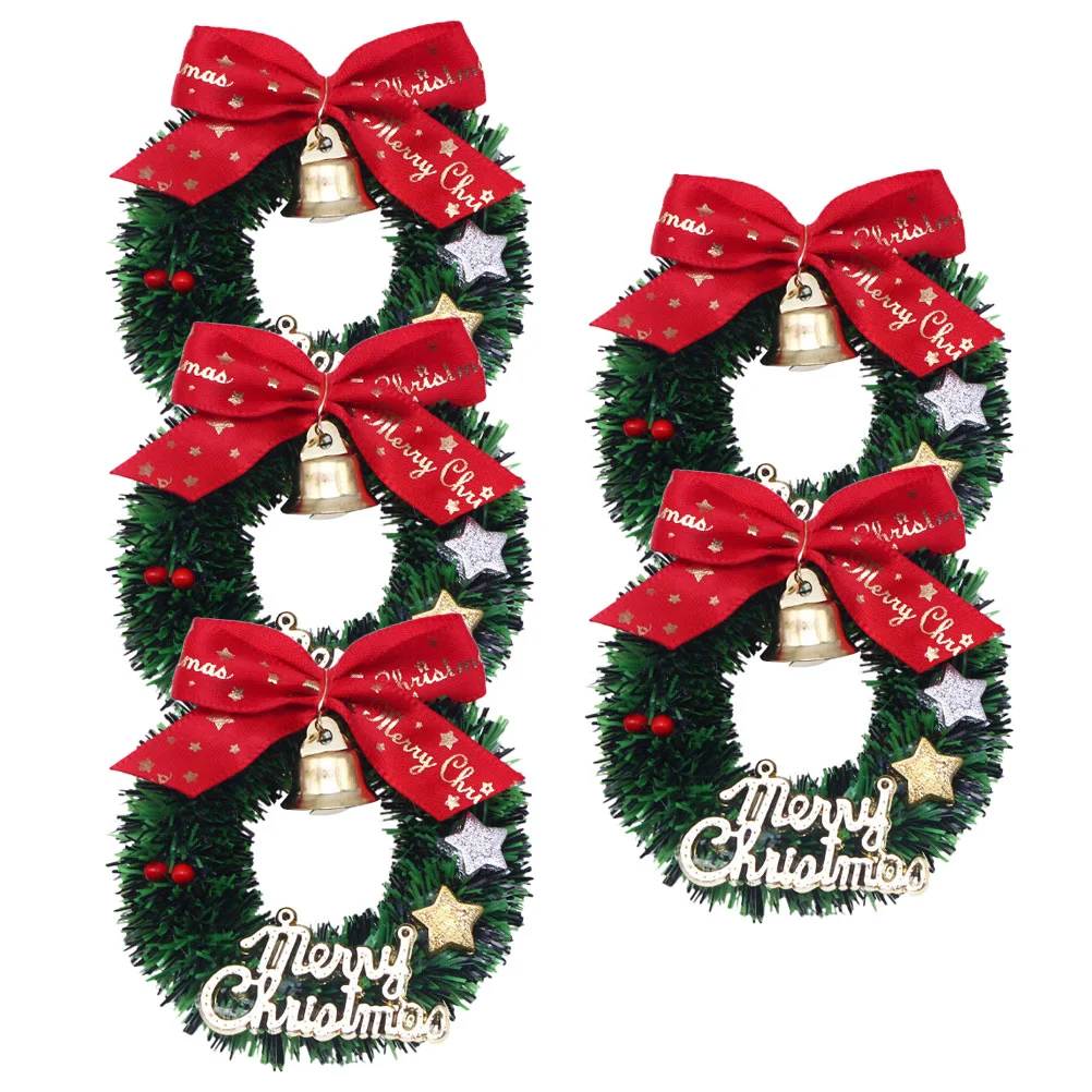 

5 Pcs Christmas Wreath Garland Miniature Winter Decor Decorate Bow Craft Making Wreaths Hanging Cloth Pendants House Garlands