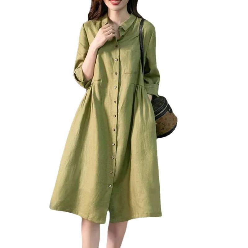 2022 Autumn Women's Casual Loose Large Dress Girl's Outdoor Linen Slim Shirt Dress Solid Color Cool Dress
2022 Autumn Women's Casual Loose Large Dress Girl's Outdoor Linen Slim Shirt Dress Solid Color Cool Dress