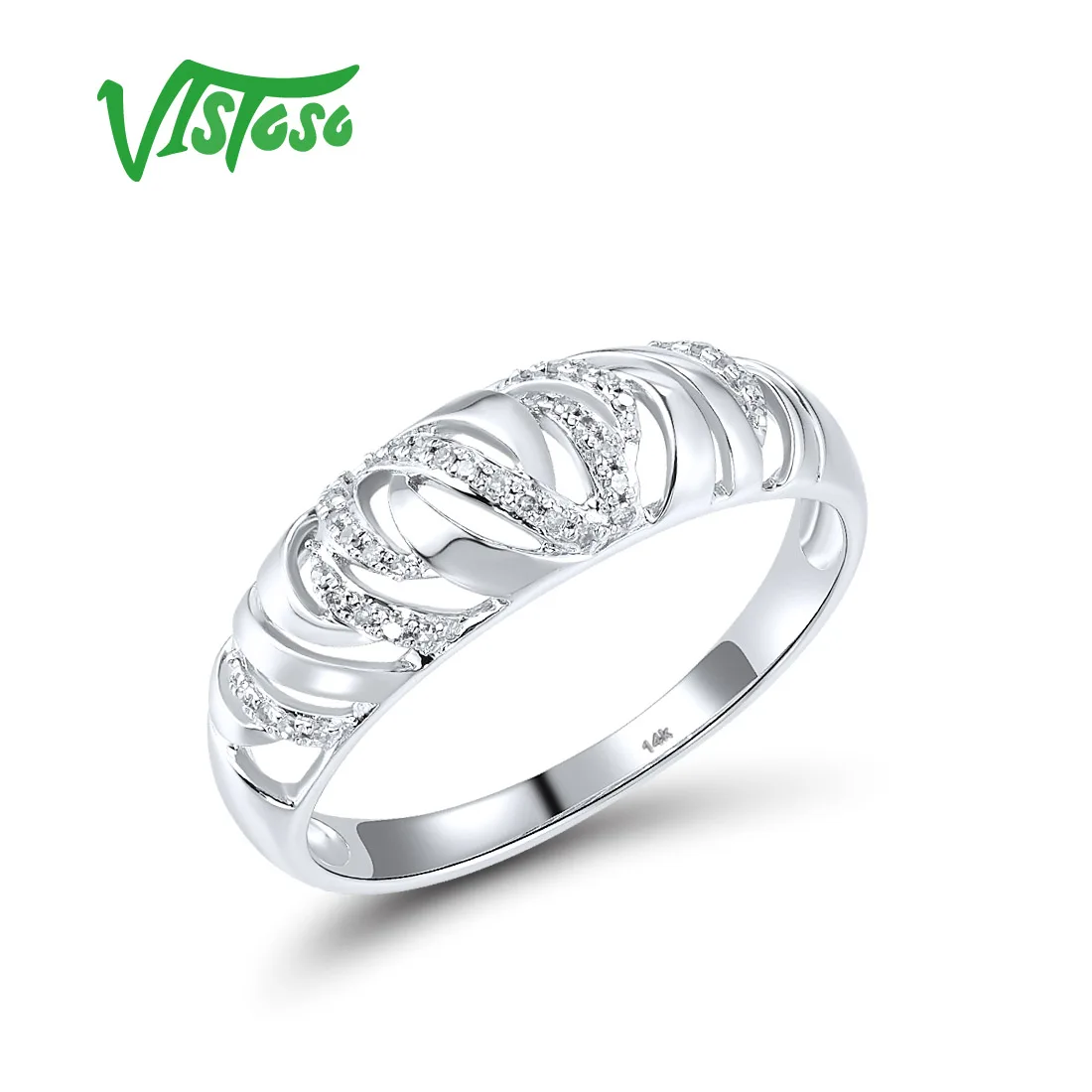 

Женское кольцо из белого золота VISTOSO Real14K, со сверкающими бриллиантами, обручальное кольцо, гламурные ювелирные украшения из драгоценных камней, 585