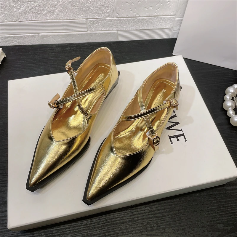 Pointed Toe 2023 Spring Summer Mary Jane French Retro Flat Shoes Pumps Women Ballet Gold Wedding Shoes Ballerina Casual Loafers 
Pointed Toe 2023 Spring Summer Mary Jane French Retro Flat Shoes Pumps Women Ballet Gold Wedding Shoes Ballerina Casual Loafers