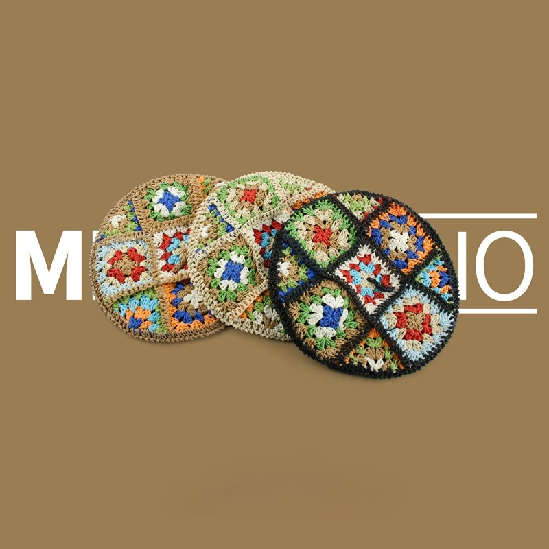 Japanese Niche Design Berets Grandmother Grid Flower Hand Crochet Hollow Beret Hats for Women Summer Straw Painter Cap
Japanese Niche Design Berets Grandmother Grid Flower Hand Crochet Hollow Beret Hats for Women Summer Straw Painter Cap