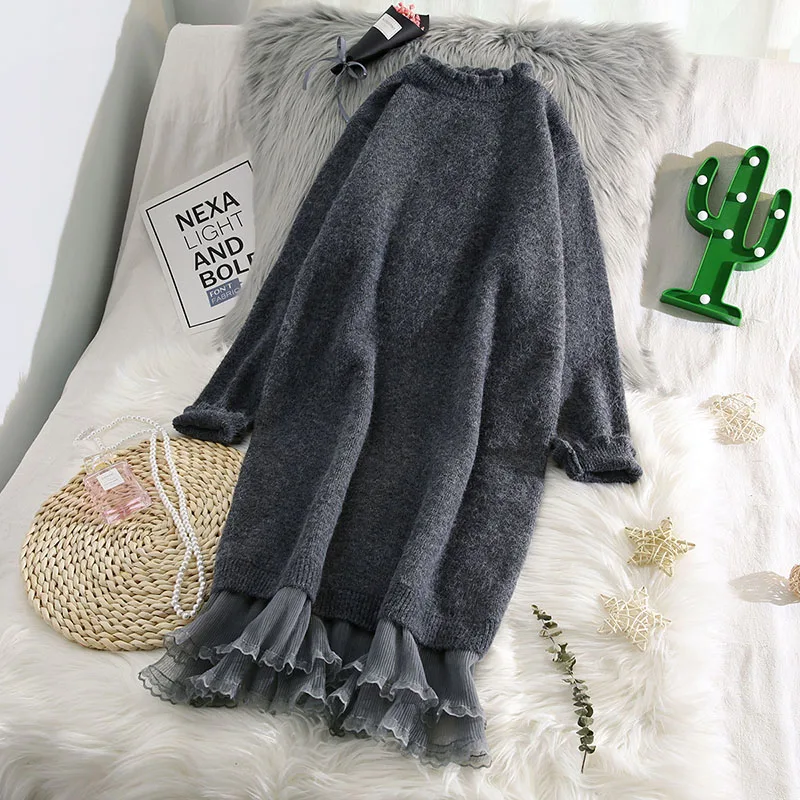 Autumn Winter Turtleneck Warm Knit Dress Loose Solid Color Hem Ruffles Bottoming Sweater Dresses Bodycon Elegant Casual Dress
Autumn Winter Turtleneck Warm Knit Dress Loose Solid Color Hem Ruffles Bottoming Sweater Dresses Bodycon Elegant Casual Dress