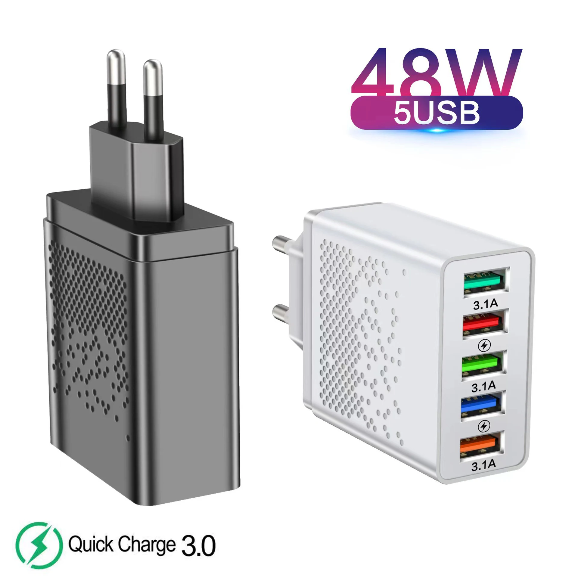 48W 5 Ports USB Charger Quick Charge EU/US Plug Wall Charger Fast Charging For IPhone Samsung Xiaomi Huawei Phone Charge Adapter
48W 5 Ports USB Charger Quick Charge EU/US Plug Wall Charger Fast Charging For IPhone Samsung Xiaomi Huawei Phone Charge Adapter
