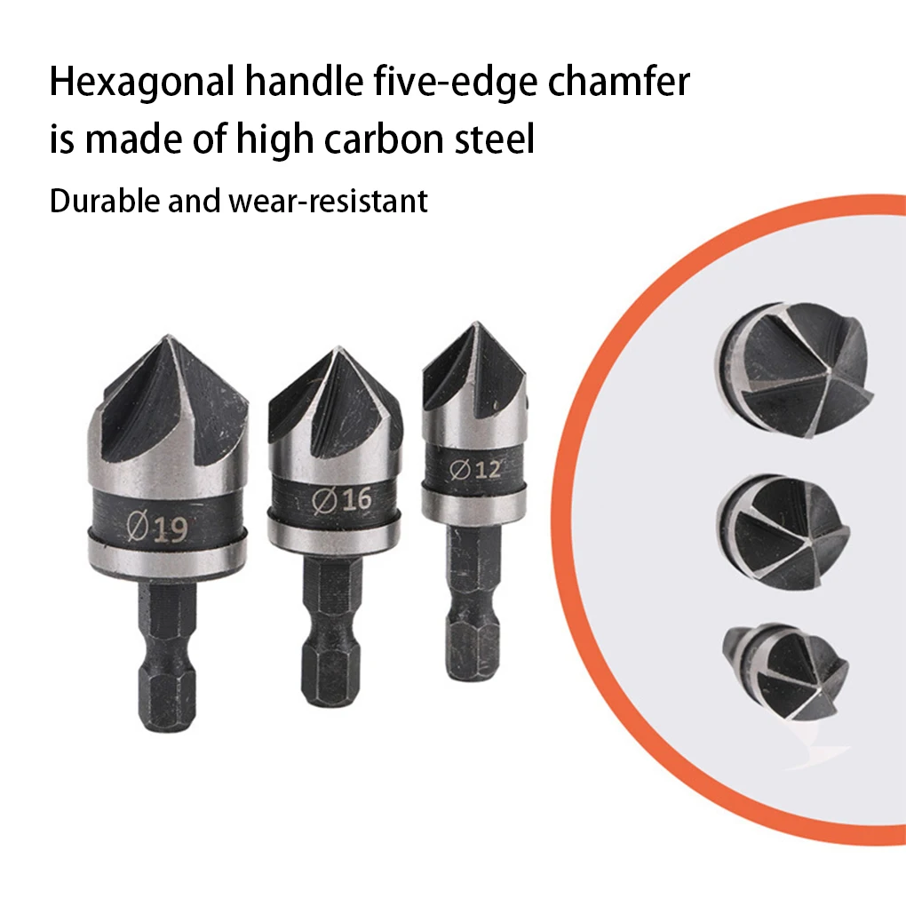 3pcs Chamfer Drill Bit Set 12 16 19mm 5 Flute Wood Working Tool Countersink Drills Bits Hexagonal Handle Five-edge Chamfers
3pcs Chamfer Drill Bit Set 12 16 19mm 5 Flute Wood Working Tool Countersink Drills Bits Hexagonal Handle Five-edge Chamfers