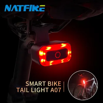 NATFIRE A07 Smart Bike Tail Light Brake Sensing Rear Lights Auto on off USB C Rechargeable Safety Warning Cycling Lights