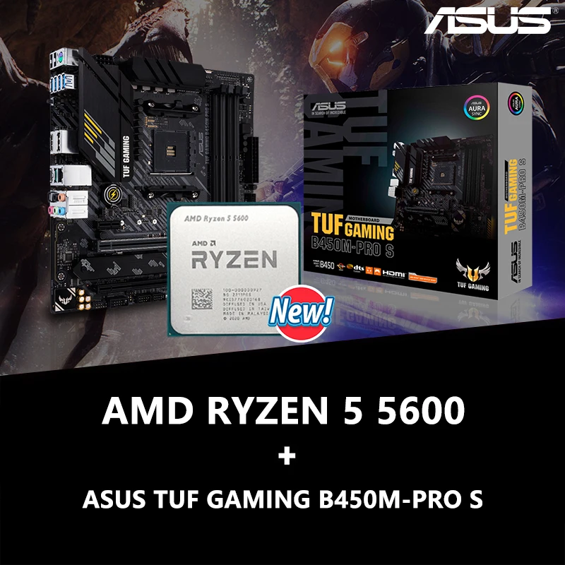 Новая материнская плата AMD Ryzen 5 5600 R5 + ASUS TUF GAMING B450M PRO S брендовый настольный