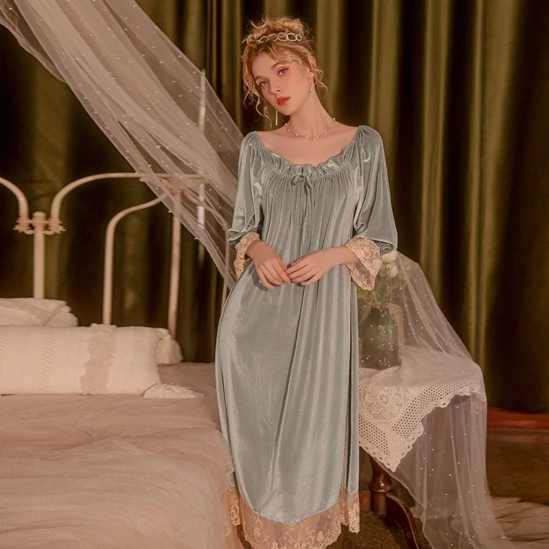 Vintage Nightgown Velvet Long Princess Sleepwear Court Autumn Winter Night Dress Lady Home Wear Sweet Mesh Temptation Nightdress
Vintage Nightgown Velvet Long Princess Sleepwear Court Autumn Winter Night Dress Lady Home Wear Sweet Mesh Temptation Nightdress