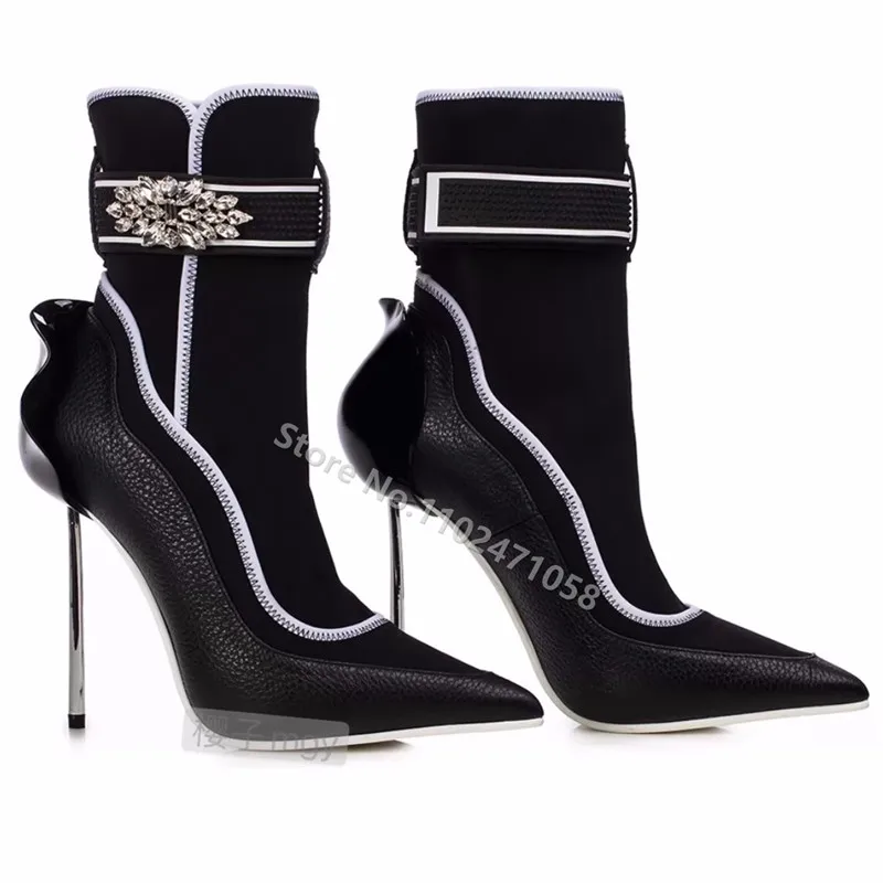 Bud Stiletto Women Boots Pointed Toe Thin Heels Ankle Boots Mixed Color Genuine Leather Short Boots Hook & Loop Crystal Shoes
Bud Stiletto Women Boots Pointed Toe Thin Heels Ankle Boots Mixed Color Genuine Leather Short Boots Hook & Loop Crystal Shoes
