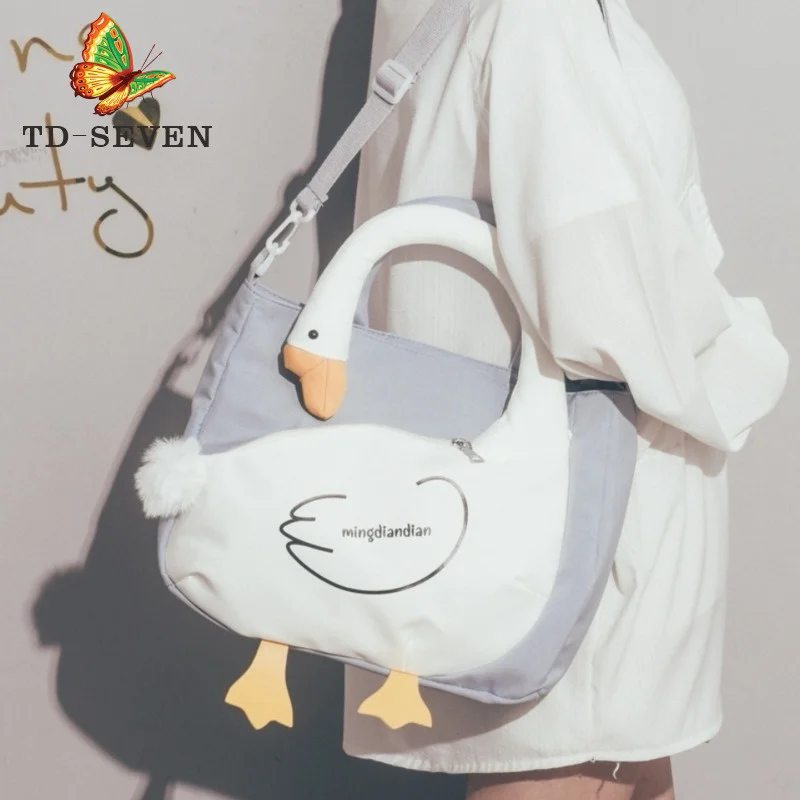 

2023 Lovely Women Canvas Goose Bag Duck Diagonal Straddle Bag Girl Student Shoulder Bag Female Cartoon Animal Profile Pack