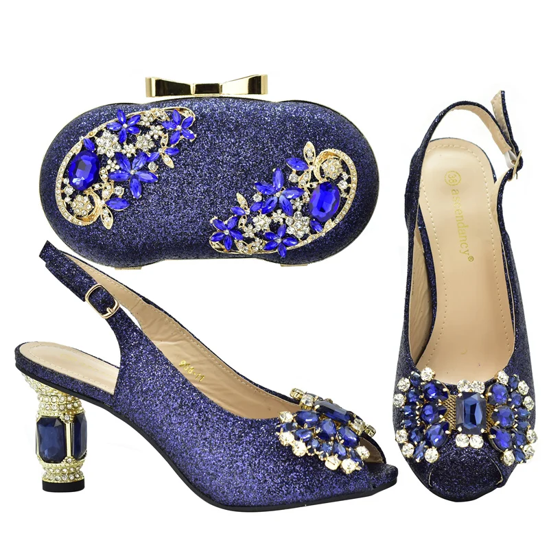 

Party 2022 Nigeria New Italian Design Trendy Full Diamond Embellished High Heels D.Blue Color Women's Shoes