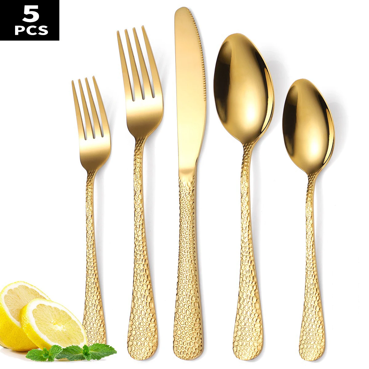 Gold Tableware Snake Skin Hammer Handle Table Cutlery 5PCS Knife Fork Spoon Cutlery Tableware Luxury Dinnerware Set Gift
Gold Tableware Snake Skin Hammer Handle Table Cutlery 5PCS Knife Fork Spoon Cutlery Tableware Luxury Dinnerware Set Gift