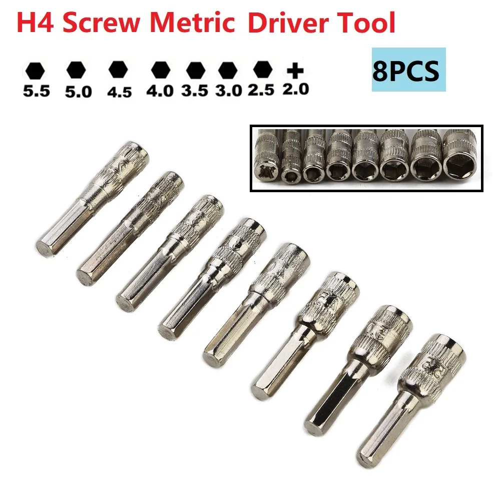 8pcs Hex SocketH4 Screw Metric Driver Hand Tool Drill Bit PH2.0/M2.5-5.5mm Hex Shank Silver Tone Metal Hex Nut Socket Kit
8pcs Hex SocketH4 Screw Metric Driver Hand Tool Drill Bit PH2.0/M2.5-5.5mm Hex Shank Silver Tone Metal Hex Nut Socket Kit