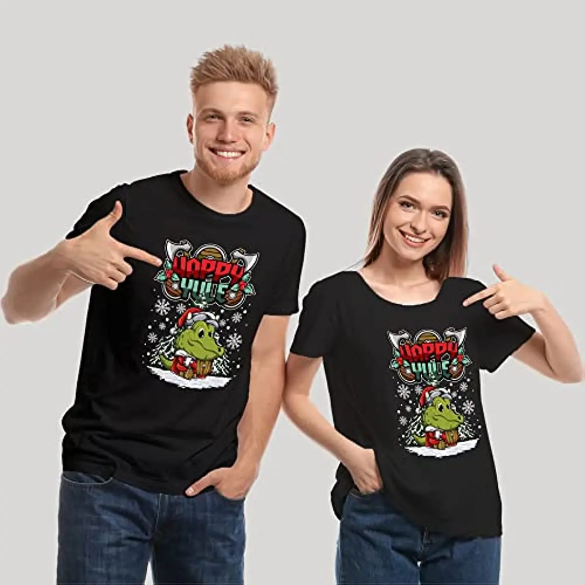 

Happy Yule Viking Christmas Alligator Unisex Pajamas T-Shirt 100% Cotton O-Neck Short Sleeve Casual Mens T-shirt Size S-3XL