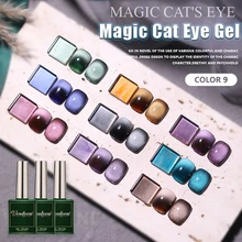 Vendeeni 9 Colors Cat Eye Gel Nail Polish Magnetic UV LED Soak Off Gel Lacquer Semi Permanent Crystal Cats Eye Gel Varnish 15ml