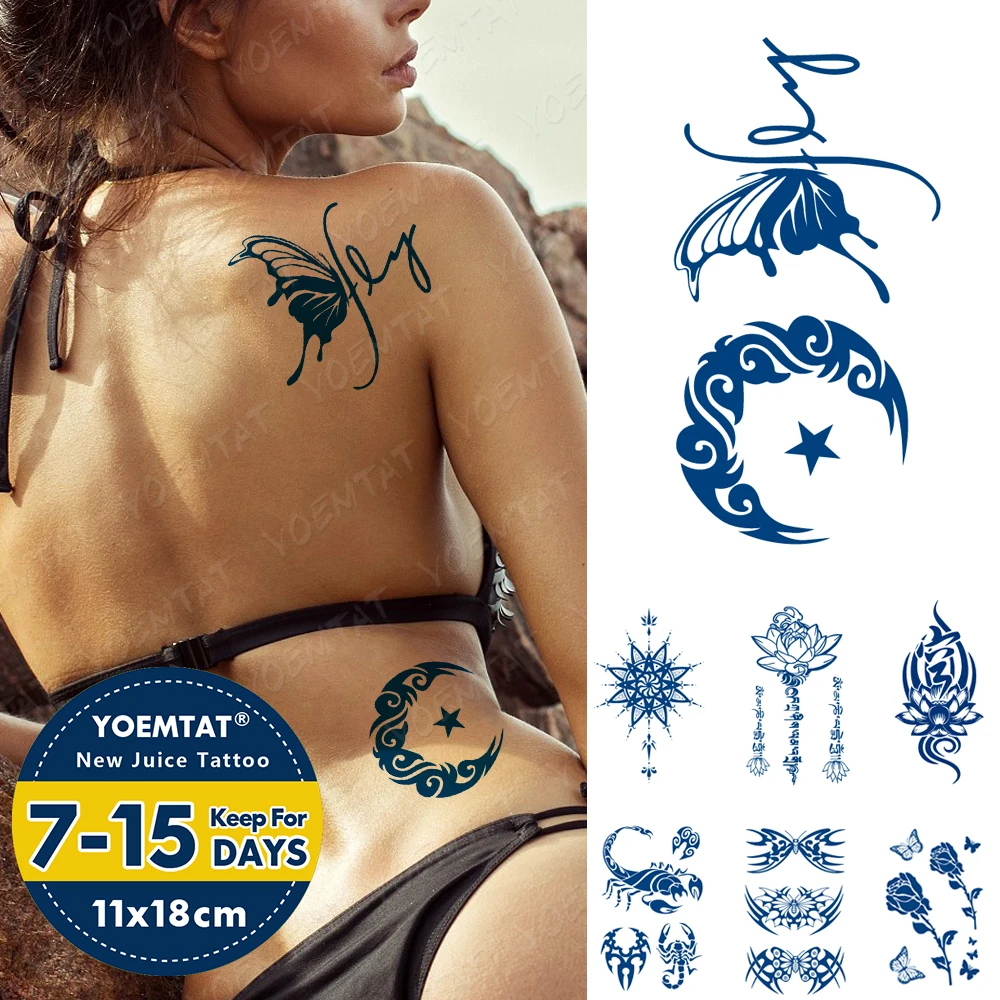 

Водостойкая Временная тату-наклейка с синими чернилами, мандала, лотос, тотем, боди-арт, стойкая искусственная татуировка для мужчин, женщин...