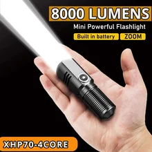 Powerful Led Flashlight XHP70 4 Core Built in Battery Shot Long Smart Type-c Rechargeable Flash Light EDC Torch Lamp For Camping