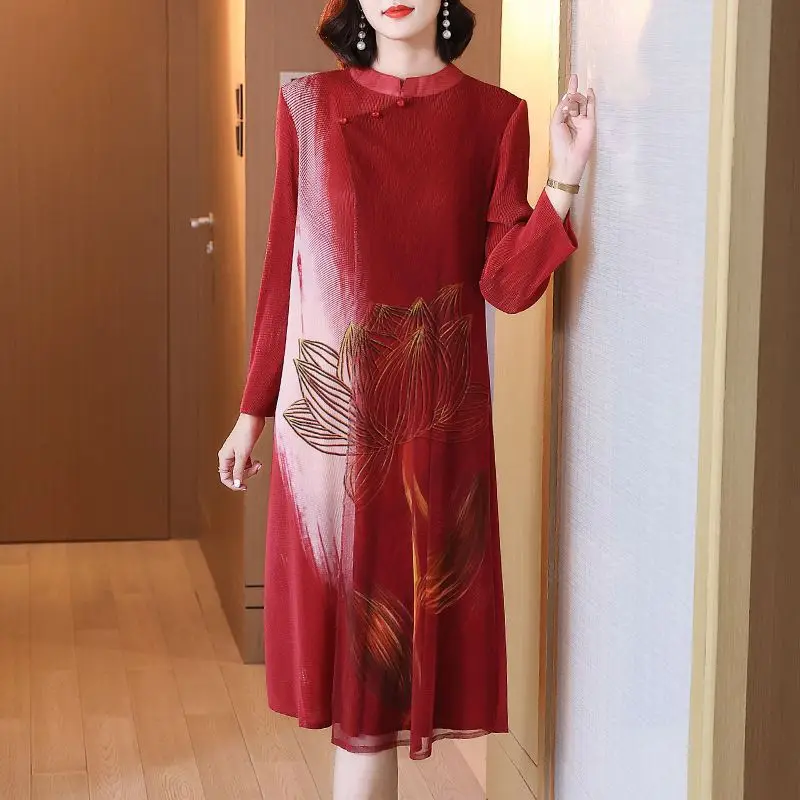 Miyake Pleated Dress Women High Quality Red Stand Collar Long Sleeve Printed Elegant Casual Style 2022 Summer New Fashion Dress
Miyake Pleated Dress Women High Quality Red Stand Collar Long Sleeve Printed Elegant Casual Style 2022 Summer New Fashion Dress