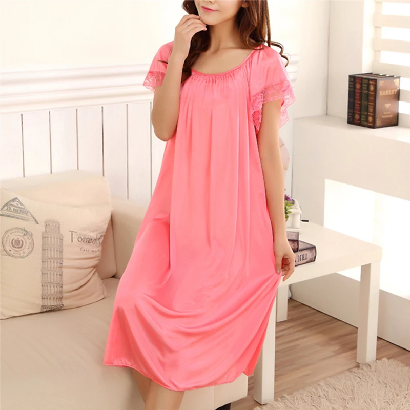 Womens Summer Lace Ice Silk Nightdress Short Sleeve Loose Plus Size Nightgown Sleepwear For Female
Womens Summer Lace Ice Silk Nightdress Short Sleeve Loose Plus Size Nightgown Sleepwear For Female