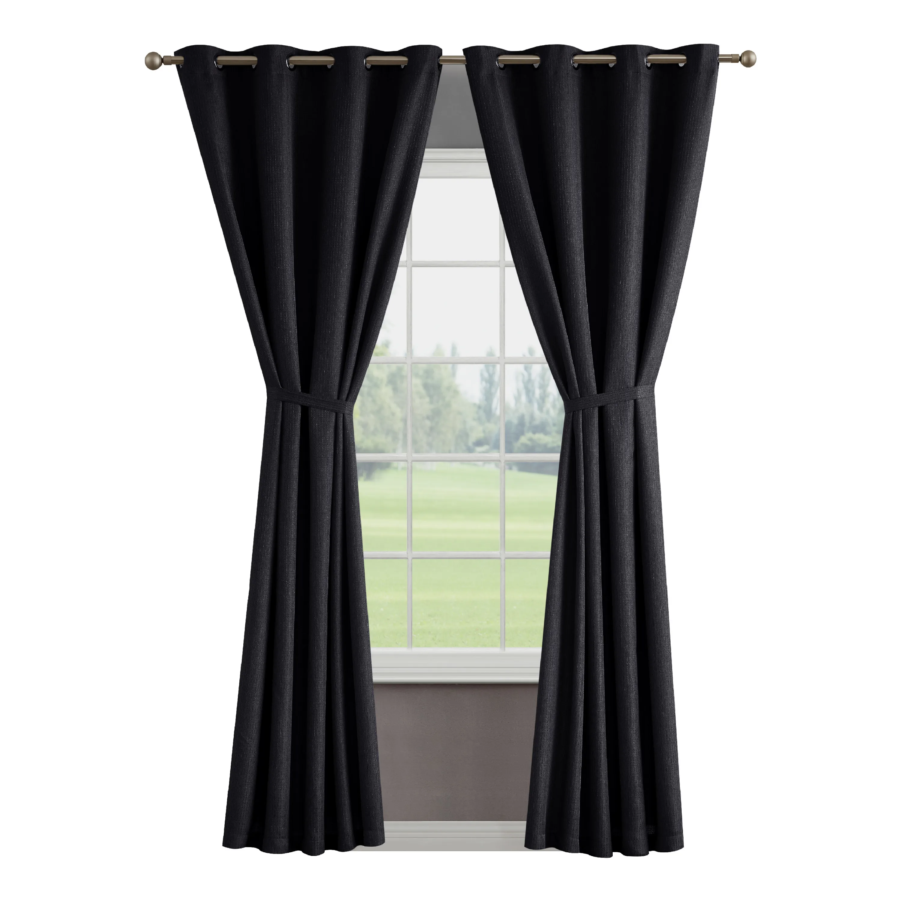 

Chyna Blackout Window Curtain Panels with Tiebacks, Grommet, Charcoal, 50" x 108"