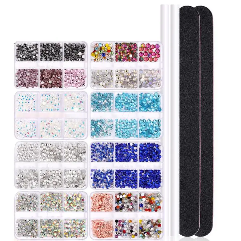 

Colored Nail Rhinestones Colorful Flatback Rhinestones Crystals For Nails 3D AB Flat Nail Diamonds Kit For Nail Art Designs DIY