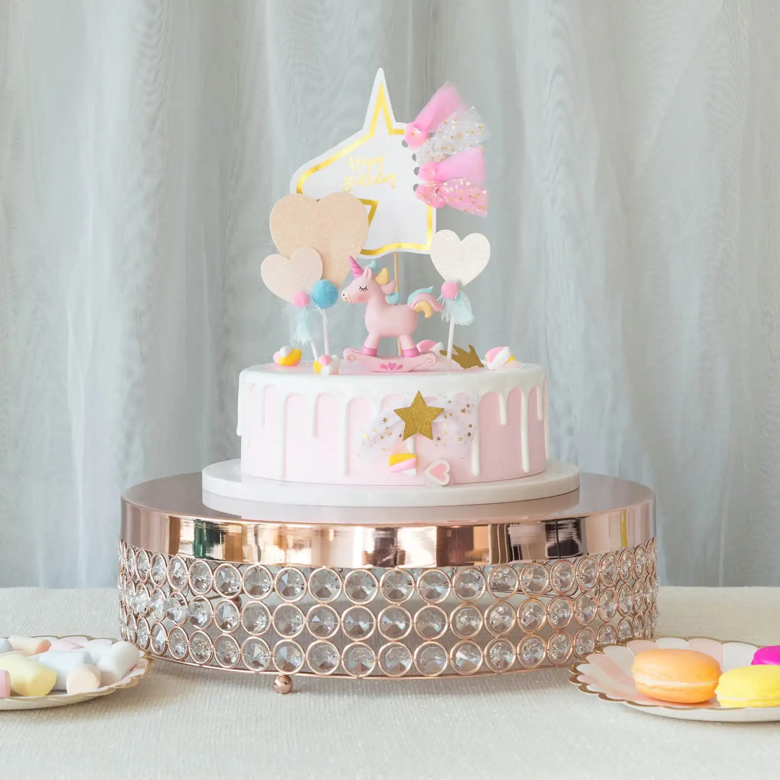 Rose Gold Fancy Beaded Crystal Metal Cake Centerpiece Stand Wedding Birthday Party Rise Cake Stand - 13.5" Diameter
Rose Gold Fancy Beaded Crystal Metal Cake Centerpiece Stand Wedding Birthday Party Rise Cake Stand - 13.5" Diameter