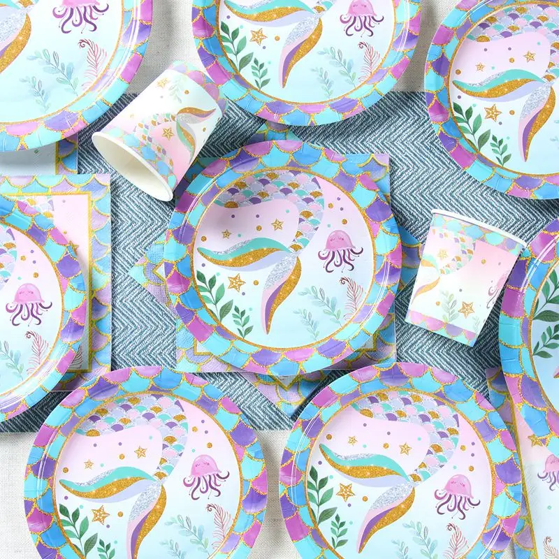 Little Mermaid Party Disposable Tableware Set Paper Plate Cup for Girl Kids Mermaid Birthday Decoration Supplies Under the sea
Little Mermaid Party Disposable Tableware Set Paper Plate Cup for Girl Kids Mermaid Birthday Decoration Supplies Under the sea
