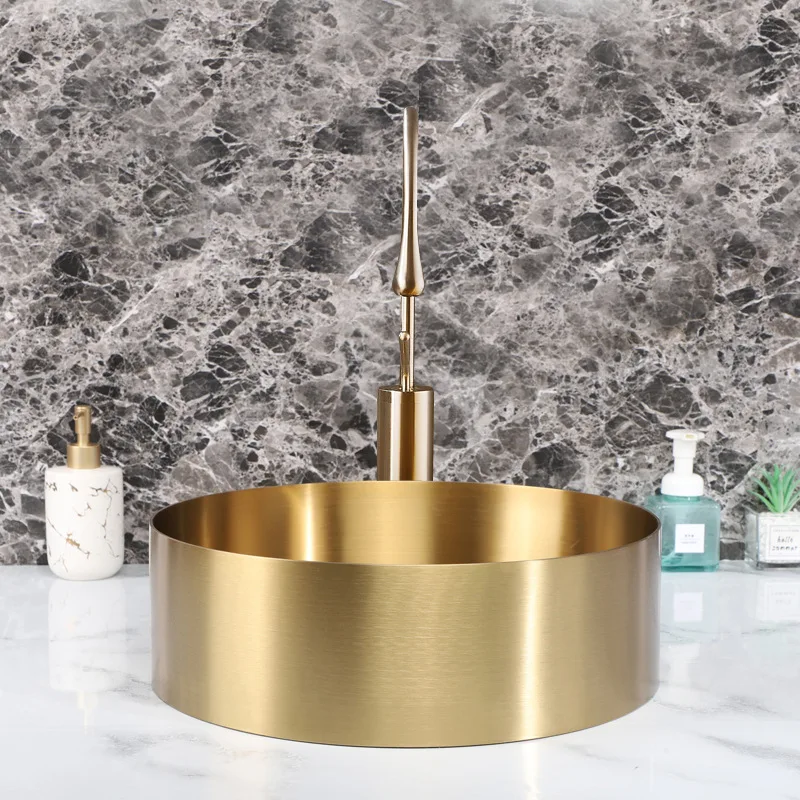 

Stainless Steel Gold Table Basin Light Luxury Nordic Inter-Platform Basin Wash Basin Single Basin Bar Hotel Bronze Wash Basin