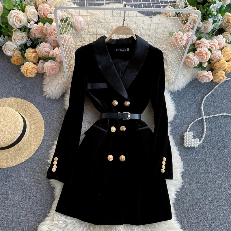 Women Velvet Suit Jacket Winter Double Breasted Long Sleeve Ladies Black Blazer Belt Women Slim Suit Blazer Outwear Blazer Coat
Women Velvet Suit Jacket Winter Double Breasted Long Sleeve Ladies Black Blazer Belt Women Slim Suit Blazer Outwear Blazer Coat