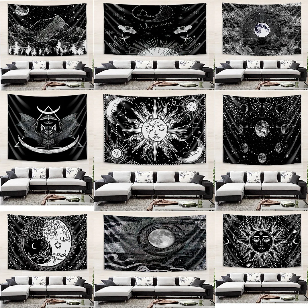 Black and White Tarot Tapestry Sun Moon Wall Hanging Decorations Mandala Background Cloth for Bedroom Aesthetic Tapiz Tapisserie
Black and White Tarot Tapestry Sun Moon Wall Hanging Decorations Mandala Background Cloth for Bedroom Aesthetic Tapiz Tapisserie