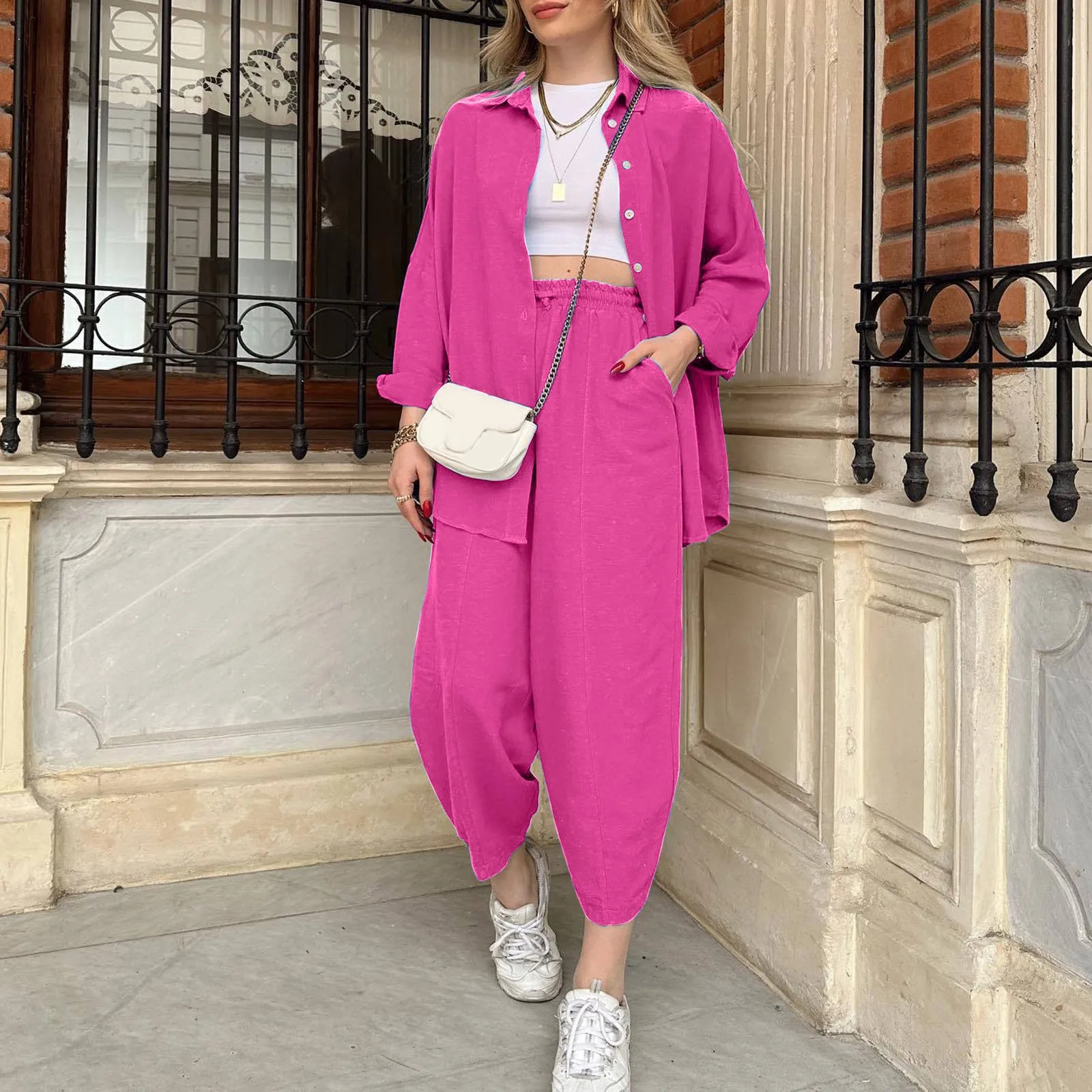 Pant Sets Women Solid Two Pieces Set Long Sleeve Lapel Button Shirt Loose Wide Leg Trouser Outfits Work Sporty Suits Y2k
Pant Sets Women Solid Two Pieces Set Long Sleeve Lapel Button Shirt Loose Wide Leg Trouser Outfits Work Sporty Suits Y2k