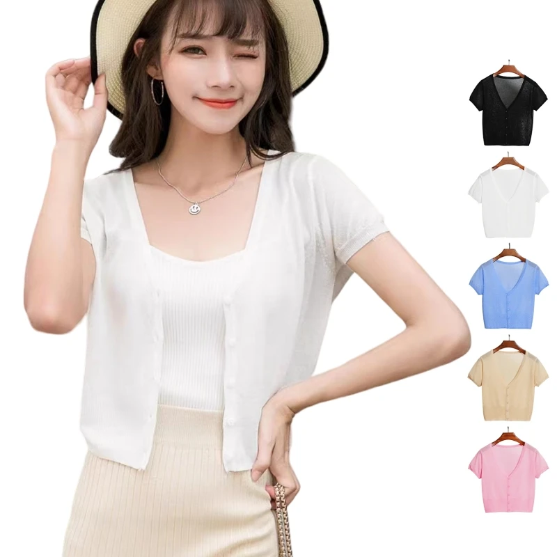 Summer Cardigan For Women Short Sleeves Thin knitwears Tops Women's Sweater jacket Ice Silk Korean Fashion blouse over fit
Summer Cardigan For Women Short Sleeves Thin knitwears Tops Women's Sweater jacket Ice Silk Korean Fashion blouse over fit