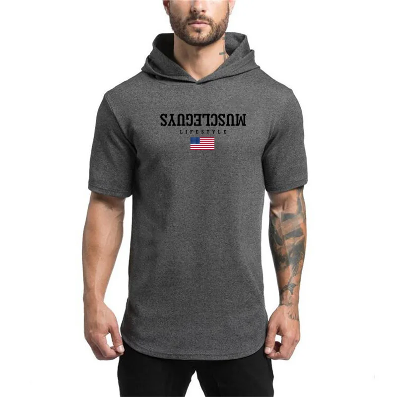 High Quality Cotton Men Fashion Hooded Casual Gym Fitness T-shirt Summer Absorb Sweat Short Sleeve Breathable Cool Slim Fit Tops 
High Quality Cotton Men Fashion Hooded Casual Gym Fitness T-shirt Summer Absorb Sweat Short Sleeve Breathable Cool Slim Fit Tops