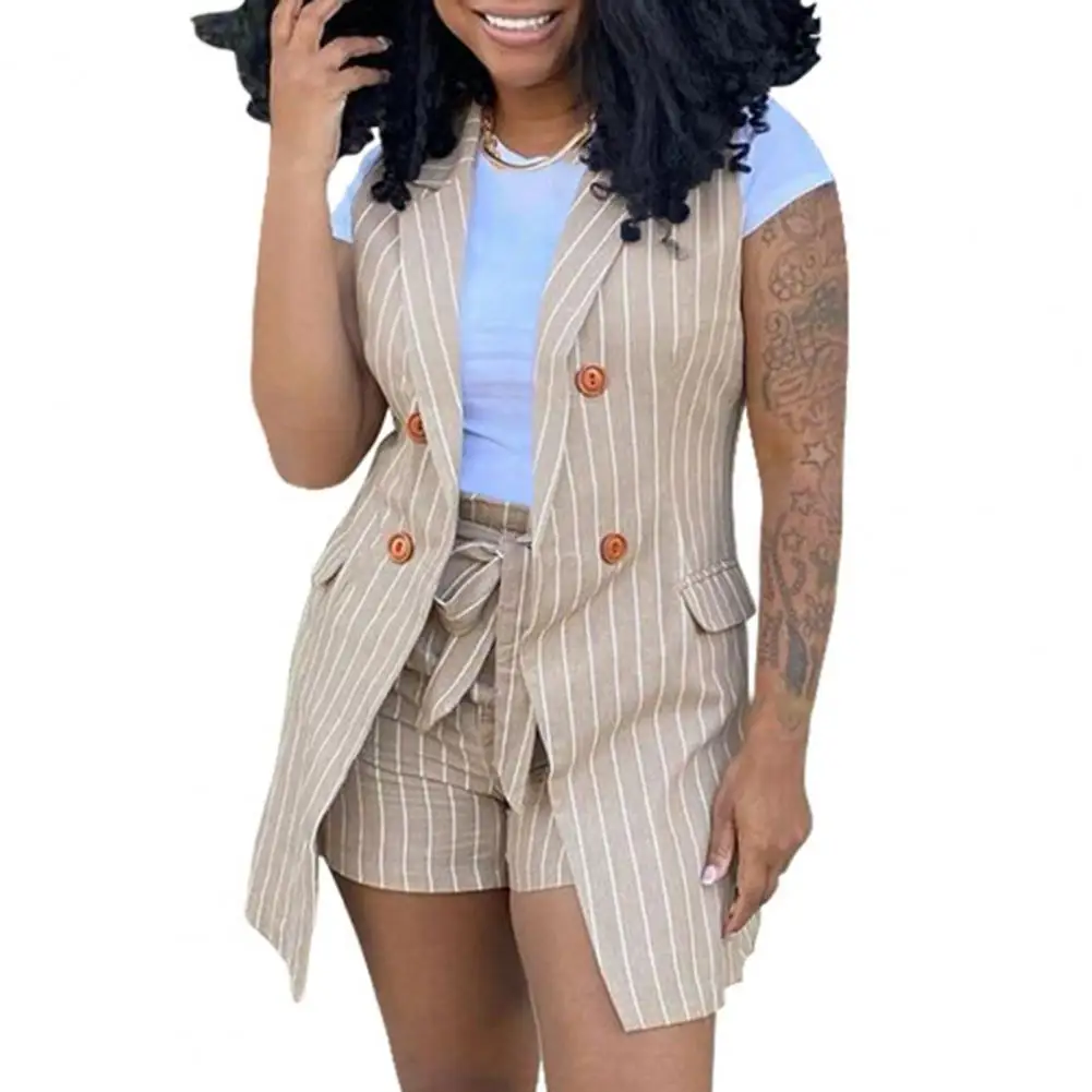 2022 Two Piece Sets Womens Outifits Women Waistcoat Suit Sleeveless Straight Stripe Print Waistcoat Shorts Set for Office
2022 Two Piece Sets Womens Outifits Women Waistcoat Suit Sleeveless Straight Stripe Print Waistcoat Shorts Set for Office